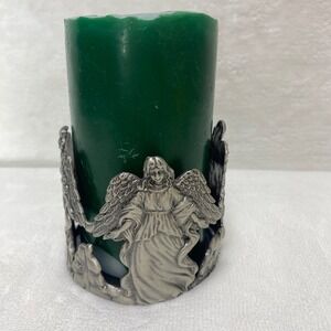 Christmas Decor Ornate Angel Votive Candle Holder Metal Guardian Seraph Wings **